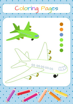 Drawing for coloring: airplane. Coloring, sticker, postcard, scrapbooking, products for children.
