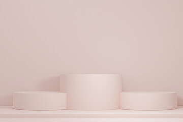 Step cylinder podiums on pink background. Abstract minimal scene with geometrical. Modern pedestal show cosmetic products presentation. Mock up design empty space. studio platform template. 3d render