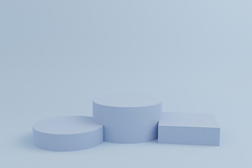 Minimal 3d rendering scene with composition empty cylinder blue  podium for product and abstract background. mock up geometric shape in blue color. platforms for cosmetic 3d illustration