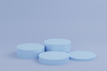 Minimal 3d rendering scene with composition empty cylinder blue  podium for product and abstract background. mock up geometric shape in blue color. platforms for cosmetic 3d illustration