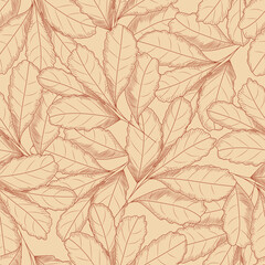 Vintage autumn leaf seamless pattern. Tree leaves backdrop. Autumn floral wallpaper. Retro illustration.