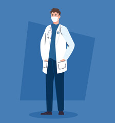 doctor using face mask during covid 19 vector illustration design