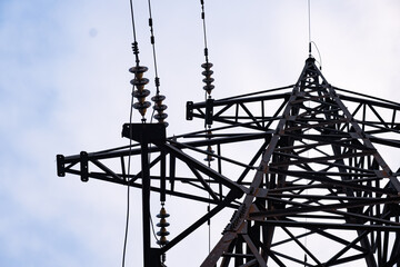 The bottom view of the large and powerful towering in the clouds