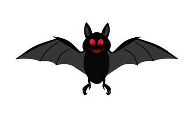Flying bat. Scary red eyes vampire.Halloween symbol on white background.