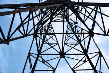 The bottom view of the large and powerful towering in the clouds