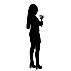  white background, black silhouette girl stands