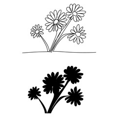 white background, continuous line drawing of a flower with grass