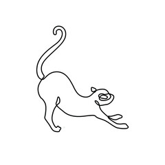 Cat logo, continuous line drawing, small tattoo, print for clothes, silhouette one single line on a white background, isolated vector illustration.
