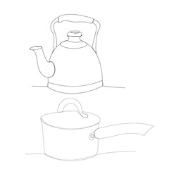 vector, on a white background, kettle continuous line drawing