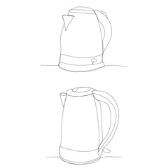 vector, white background, continuous line drawing of an electric kettle