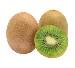 Close up of kiwi fruit and slice kiwi isolated on white background