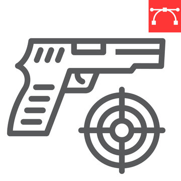 Shooter Game Line Icon, Video Games And Gun, Shooting Target Sign Vector Graphics, Editable Stroke Linear Icon, Eps 10.