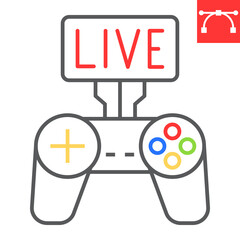 Game streaming color line icon, video games and stream, live stream sign vector graphics, editable stroke linear icon, eps 10.