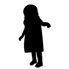 vector, on a white background, black silhouette of a little girl in a dress