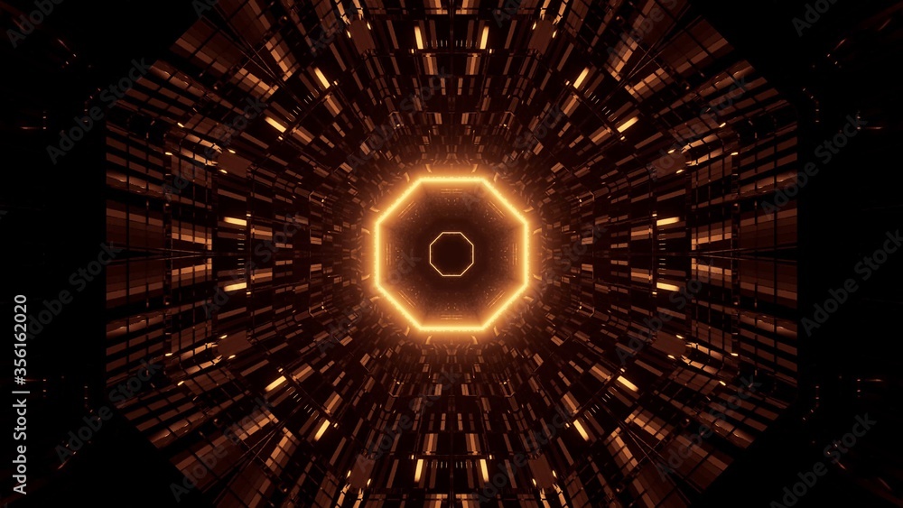 Poster 3d rendering of cool patterns made of golden laser lights