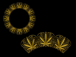 Ornament. Curved segment with ninety degree angle, combinable with a straight or fourtyfive degree version, which can be found with the search term Cannabis