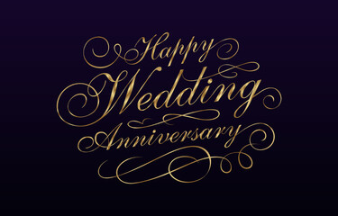 Classy gold-colored Wedding Anniversary custom calligraphy design for Greeting, Invitation, Card, etc. Vector Design. 