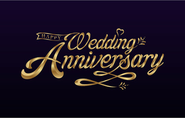 Golden Colored Wedding Anniversary luxurious lettering design for Greeting, Invitation, Card, etc. Vector Design.