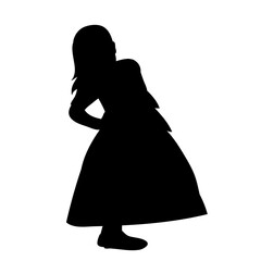 vector, isolated, on a white background black silhouette little girl in a dress