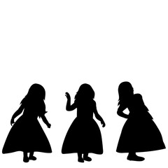  white background black silhouette little girl, girlfriends