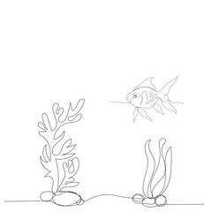 continuous line drawing of fish swim