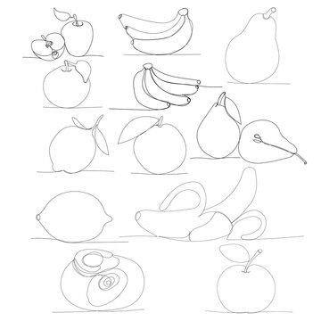 drawing a continuous line of fruits, set