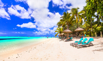Wonderful idyllic nature scenery - tropical beach of Mauritius island, Le Morne