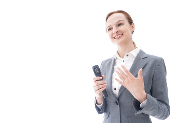 プレゼンテーションをするスーツを着たビジネスウーマン