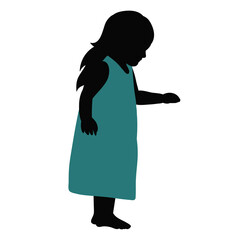 white background, silhouette in colored clothes, a little girl in a dress