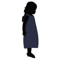 white background, silhouette in colored clothes, a little girl in a dress