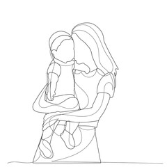  line drawing portrait of mother and baby