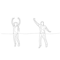 vector, on a white background, a line drawing of a man jumping