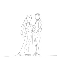 white background, line drawing of the bride and groom, wedding