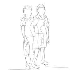 vector, white background, line drawing boys friends