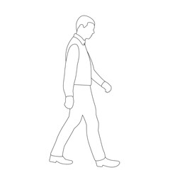 white background, outline sketch man walking