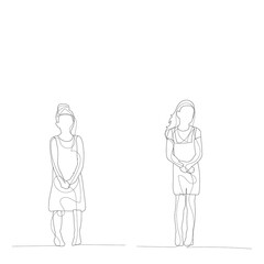 white background, line drawing of a little girl