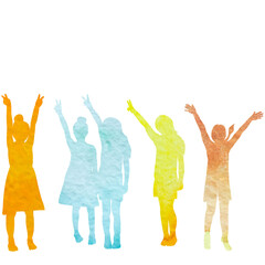  watercolor silhouette multicolored children rejoice