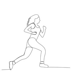 vector, white background, continuous line drawing of a girl running