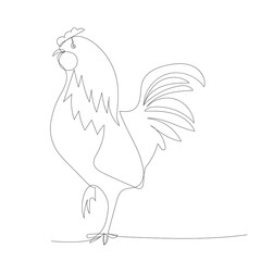 vector, on white background, rooster in one continuous line drawing