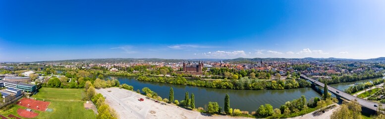 Fototapeta na wymiar Aerial view, Johannisburg Castle, Renaissance castle, Aschaffenburg, Lower Franconia, Franconia, Bavaria, Germany, Europe