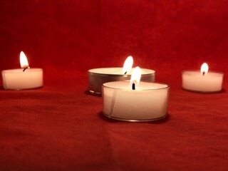 view of romantic candles on colorful background