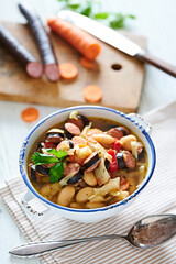 Sausage stew soup with vegetables