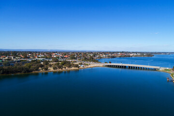 Fototapeta na wymiar Aerial View Canning Bridge and the Canning River. Waterfront Como, Perth, Western Australia, Australia
