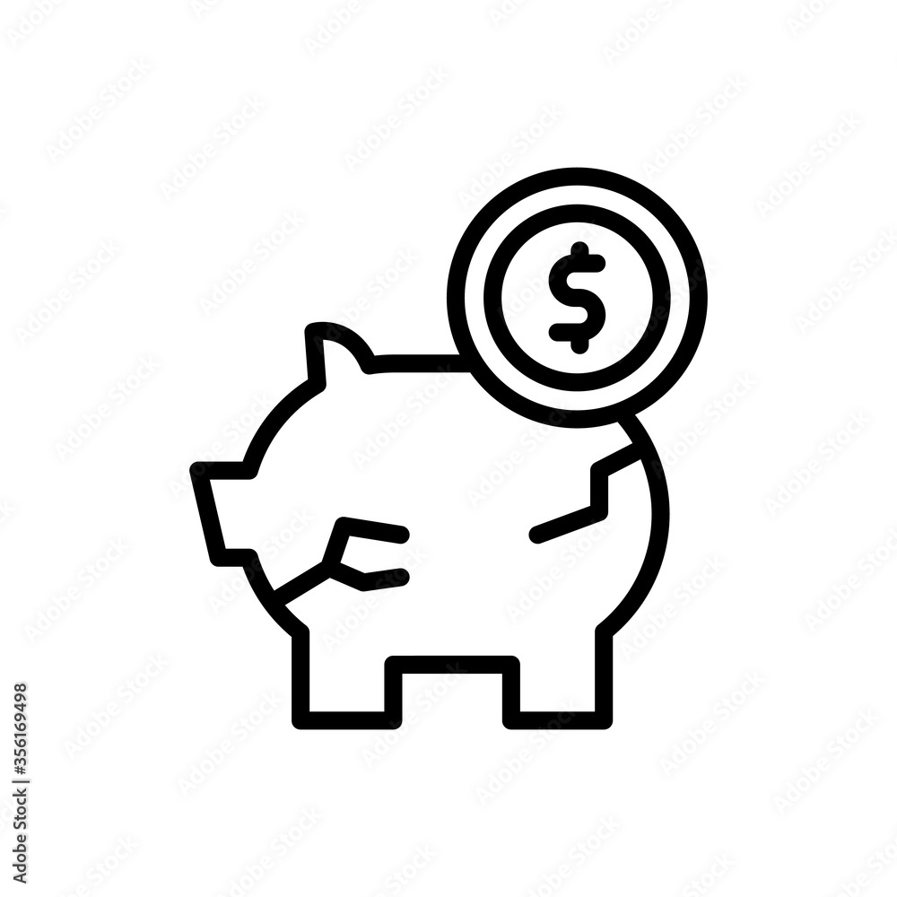 Poster piggy bank dollar coin icon. simple line, outline vector elements of bankruptcy icons for ui and ux,