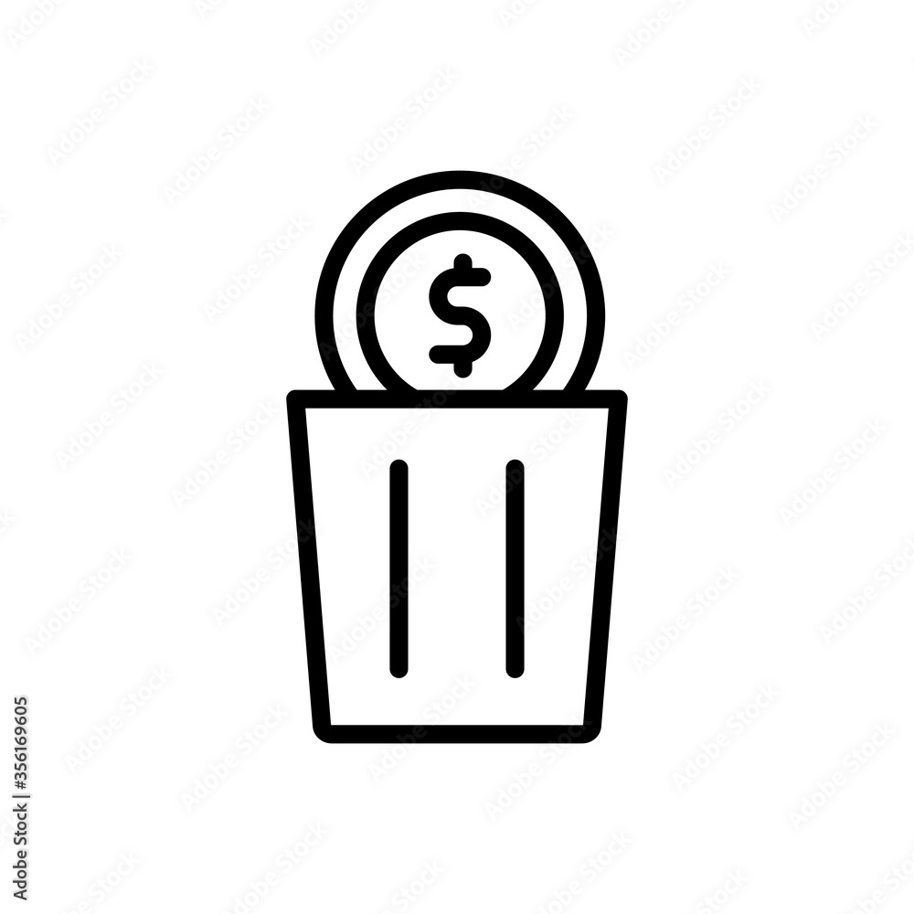 Poster trash can coin dollar icon. simple line, outline vector elements of bankruptcy icons for ui and ux, 