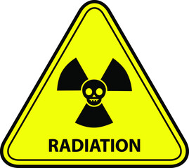 Obraz premium A yellow warning triangle sign: Radiation Hazard with Skull