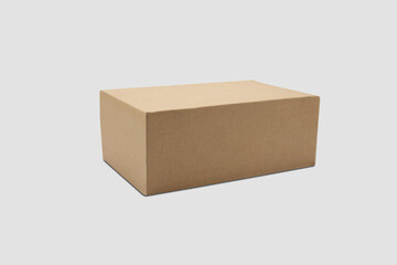 Mockup closed brown paper box isolated on white background, package and container, business with...