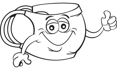 Black and white illustration of a medical mask smiling and giving thumbs up.