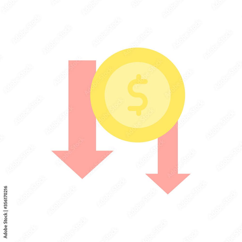 Poster arrow down coin dollar icon. simple color vector elements of bankruptcy icons for ui and ux, website