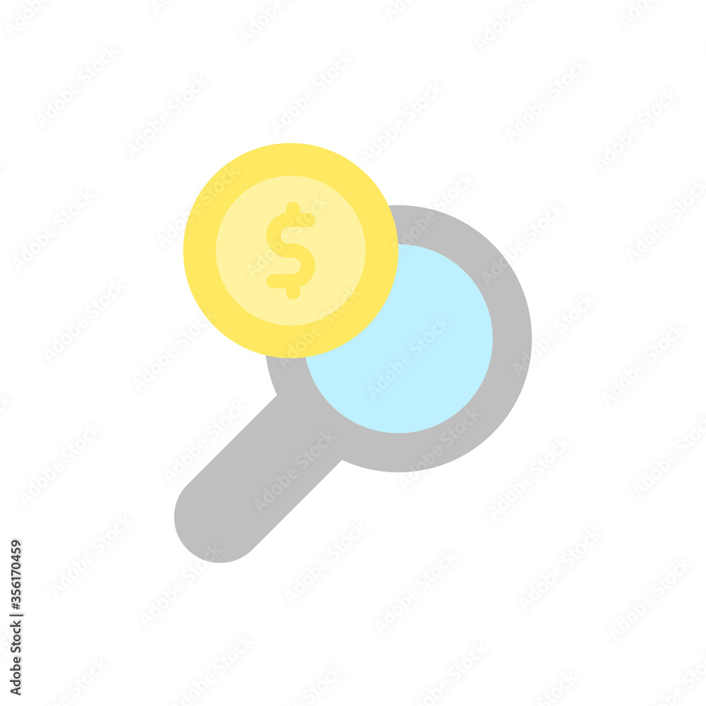 Poster magnifier dollar coin icon. simple color vector elements of bankruptcy icons for ui and ux, website 